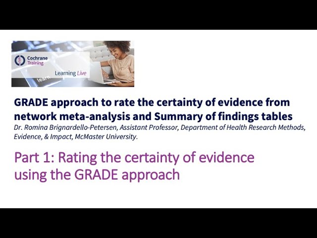 Part 1: Rating the certainty of evidence using the GRADE approach