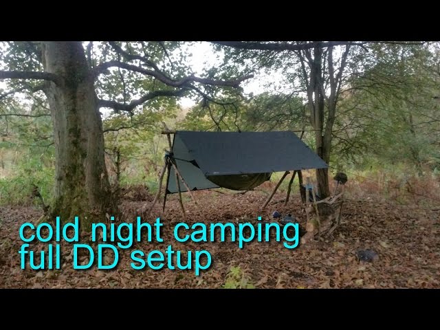 Wild woodland camping using my full DD HAMMOCK setup with a free standing fram .