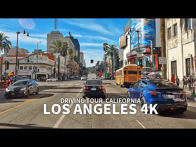 [4K] LOS ANGELES - Driving Los Angeles Sunset Blvd, Hollywood Blvd & Santa Monica Blvd, California