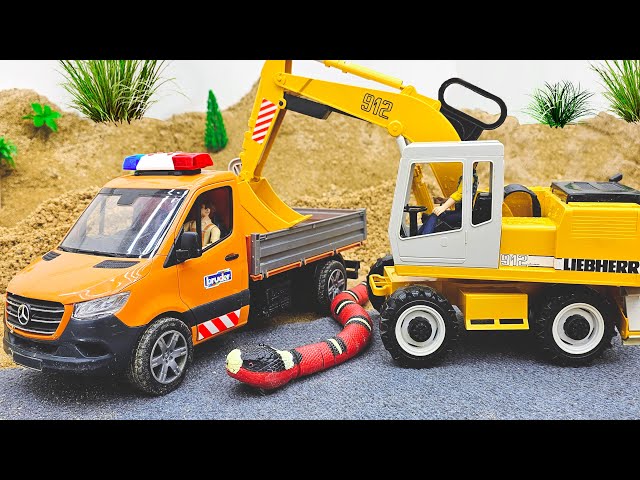 Rescue car with dump truck and excavator | Funny stories police car | BinBon Cars Toys