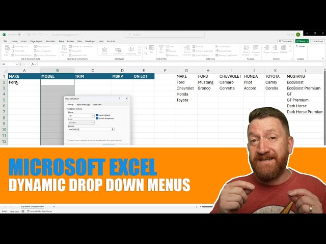 Microsoft Excel - Dynamic Drop-Down Menus (NO VBA)