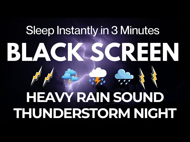 Sleep Instantly in 3 Minutes  with Heavy Rain & Horrid Thunder at Night | Black Screen No Ads Relax