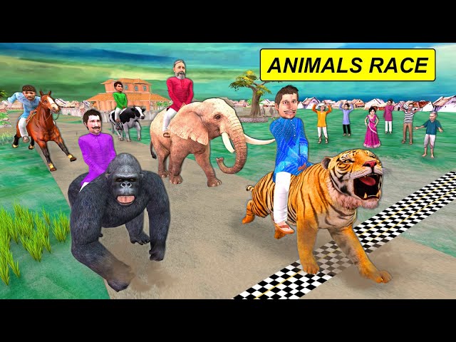 Animals Elephant Cow Horse Tiger Gorilla Running Race Challenge Hindi Kahaniya Hindi Moral Stories