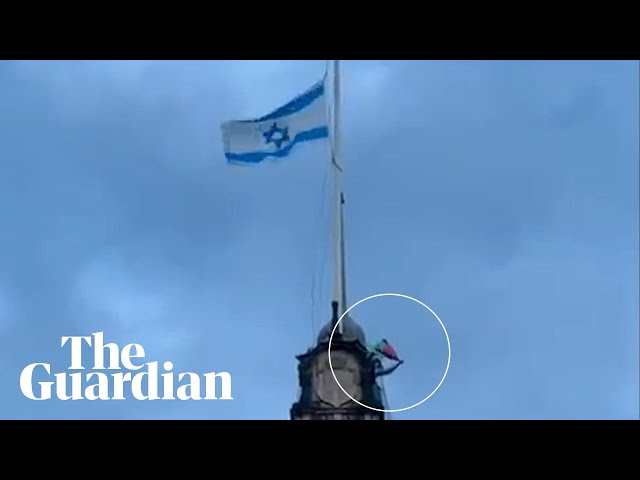 Pro-Palestinian protester removes Israeli flag from Sheffield town hall