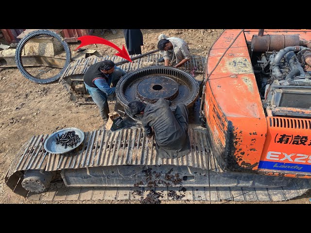 How To Replace Swing Bearing Of Excavator Machine // Swing Gear Replacement
