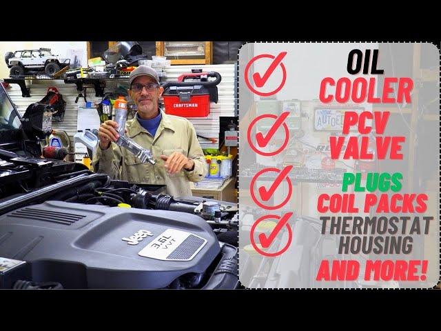 How to  Replace Jeep Oil Cooler and TUNE UP - Plugs, PCV, Thermostat Housing, Coil Packs