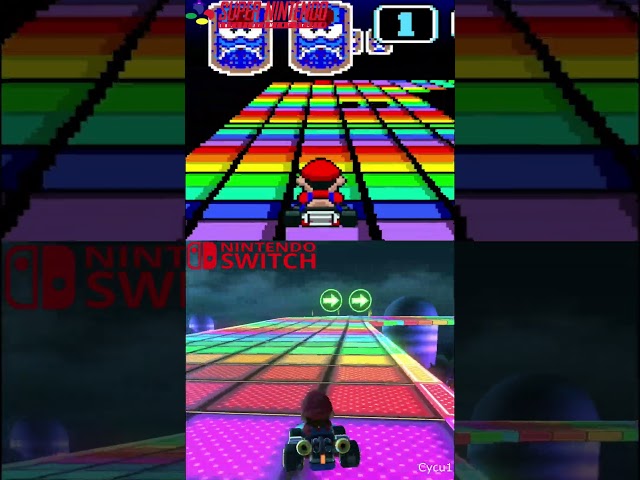 Mario Kart 8 Rainbow Road Nintendo Switch vs SNES Track Comparison #mariokart8 #mariokart8deluxe
