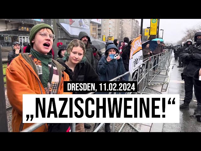 11.02.2024 #Dresden "Nazischweine!" Antifa demonstriert gegen Aufzug von #Rechtsextremisten