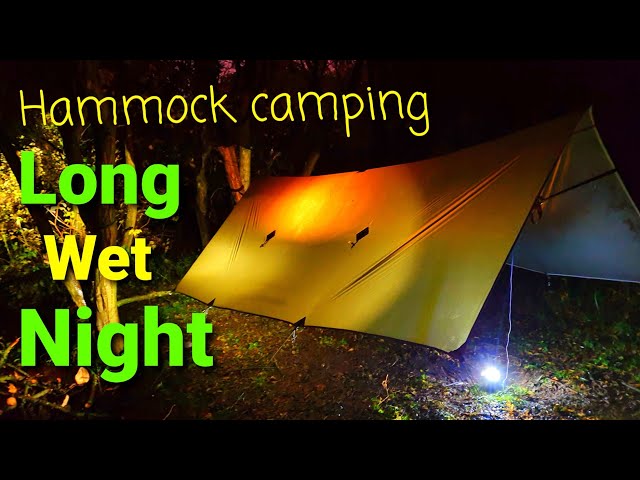 Camping in heavy rain  Hammock and tarp wild woodland camping in bad weather horrendous wind & rain