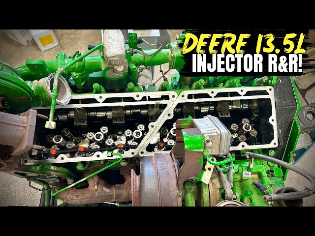 Replacing fuel injectors on a Deere IT4 13.5L engine.