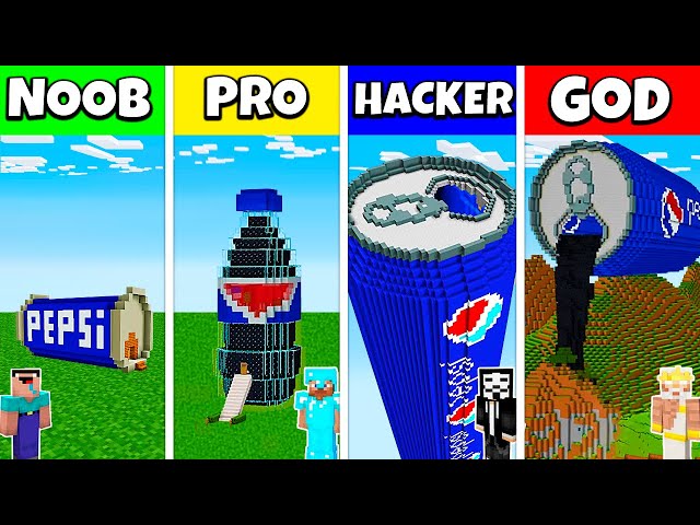 Minecraft Battle: NOOB vs PRO vs HACKER vs GOD: PEPSI SODA HOUSE BASE BUILD CHALLENGE / Animation