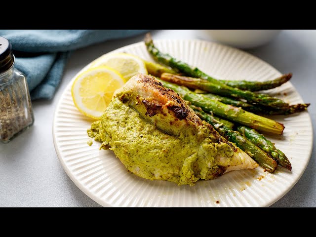 Pesto Stuffed Chicken with Asparagus [Keto Air Fryer Recipe]