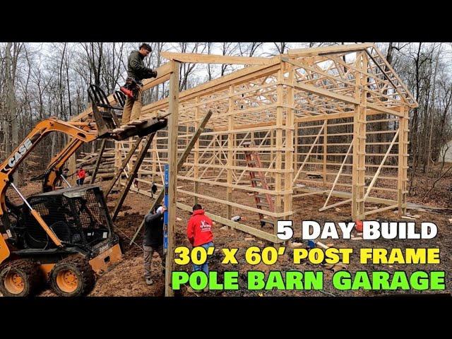How To Build  30x60 x16' Amish Pole Barn Detached Garage Post Frame Building Construction Time Lapse