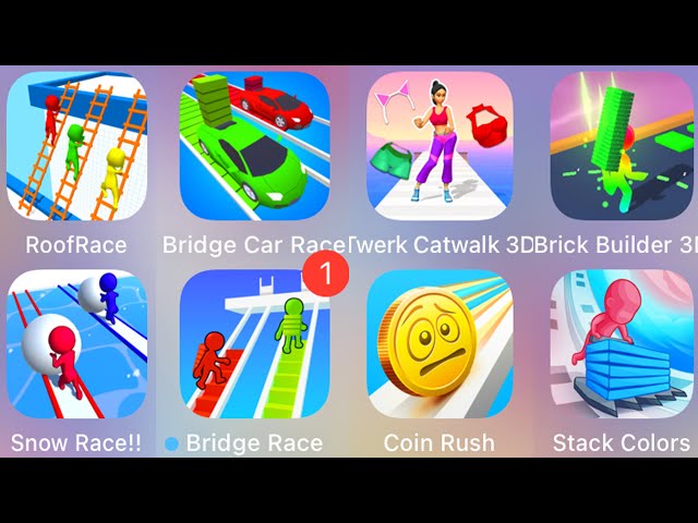 Snow Race,Bridge Car Race,Coin Rush,Stack Colors,Brick Builder 3D,Twerk Catwalk,Roof Race...........