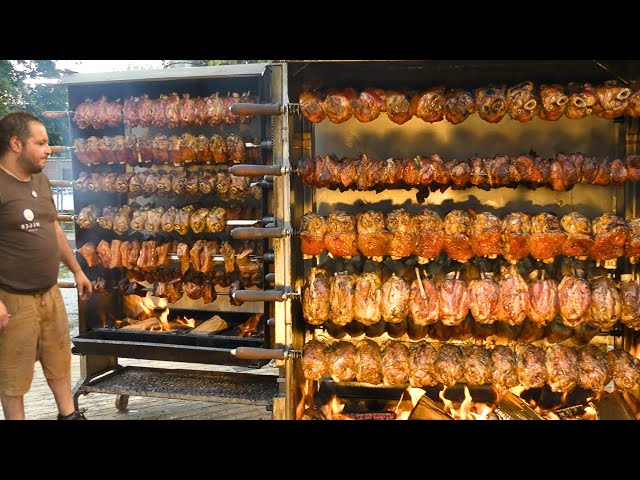 Orgy of World Street Food. Tons of Grilled Meat, Pork, Ribs, Picanha. Street Food Fair in Italy