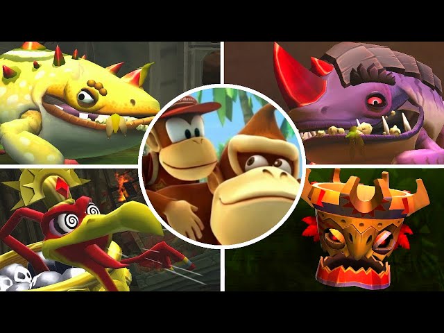 Donkey Kong Country Returns - All Bosses (2-Player)