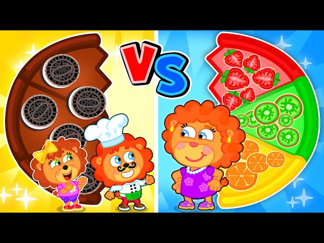 Black Chocolate Pizza vs Pink Fruit Pizza to Lion Family - Pizza Mania | Cartoon for Kids