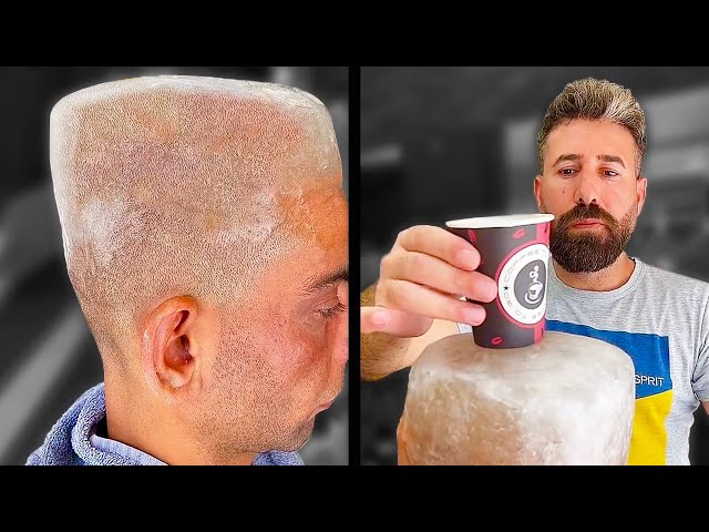 Barber has Customer with a Square Head