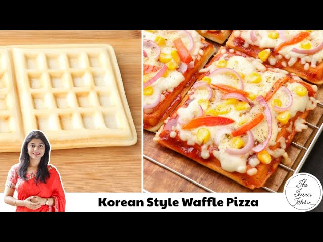 Savoury Waffle Pizza | Korean Style Waffle Pizza Recipe | Mini Veg Pizza Recipe
