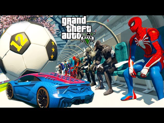 Football Challenge Spider-Cars and Superheroes Spiderman Harley Quinn from GTA V