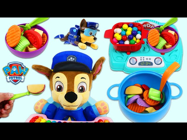 Paw Patrol Baby Chase Pretend Cooking Healthy Veggie Soup with Toy Kitchen Stove After Feeling Sick!