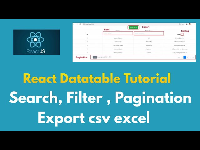React Table | Search Filter Pagination Export | Hooks