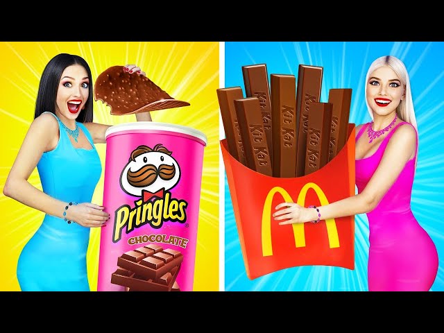 REAL FOOD VS CHOCOLATE FOOD CHALLENGE || Eating Fake Kitchen Utensils! Insane Tricks by RATATA