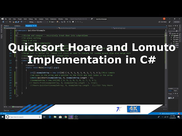 Quicksort Hoare and Lomuto implemented in C# with Sedgewicks Pivot