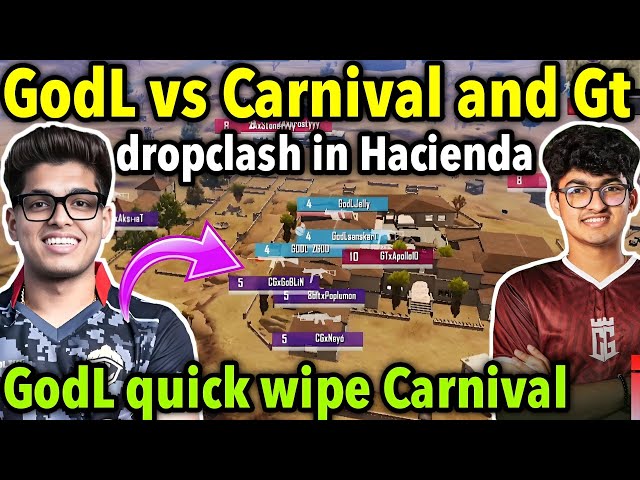 Godlike vs 5 T1 teams dropclash fight in Hacienda 🥵 GodL quick wipe Carnival 🇮🇳