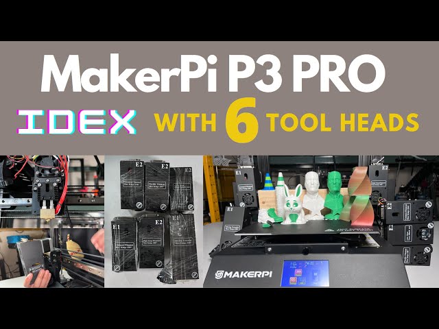 MakerPi P3 Pro IDEX 3D Printer, 6 interchangeable tool heads, dual-color printing, laser engraving