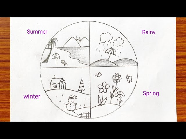 Different Season type sketch easy | Weather season drawing easy |Season Drawing for School Project