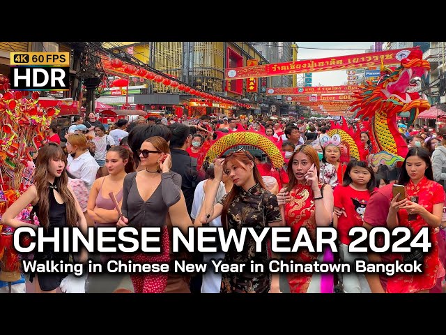 🇹🇭 4K HDR | Walking Chinese New Year 2024 in Chinatown Bangkok Thailand - Lunar New Year