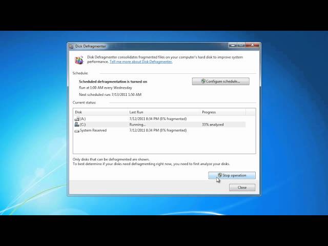MCTS 70-680: Disk Defragmenter in Windows 7