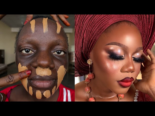 Bomb 💣😱👆🏻 Bridal Gele & Makeup Transformation | Makeup Tutorial ✂️💉🔥😳