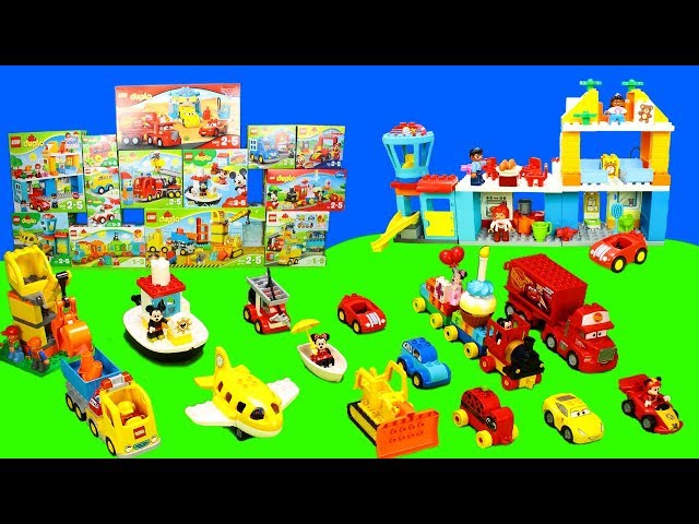 Lego Duplo House & Cars: Unboxing and Play with Toys for Kids | Mickey Mouse, Excavator & Trucks