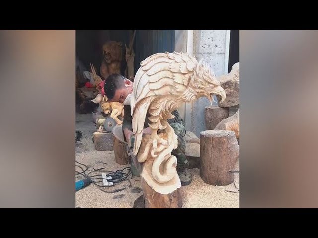 Amazing Skill Wood Carving With Chainsaw, Pinnacle of wood sculpture art - Woodworking