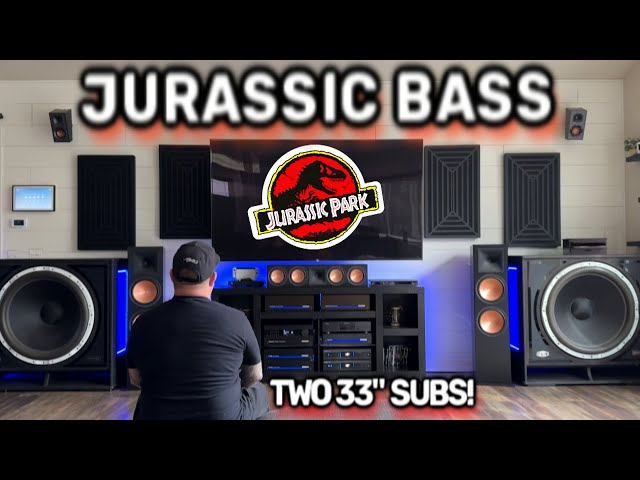Jurassic T-Rex BASS 🔊 Crazy Home Theater System With 2 33" Subs Stomping the House Down😳