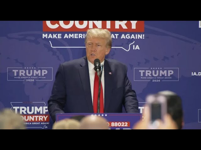 Former US President Donald Trump gives remarks in Indianola, IA