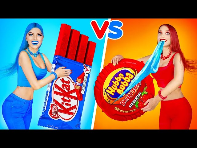 RED VS BLUE FOOD CHALLENGE FOR ALL DAY || LAST TO STOP Eating One Color Food Wins! Mukbang by RATATA