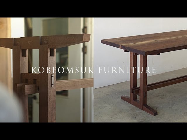 Kobeomsuk furniture-Walnut live edge trestle table