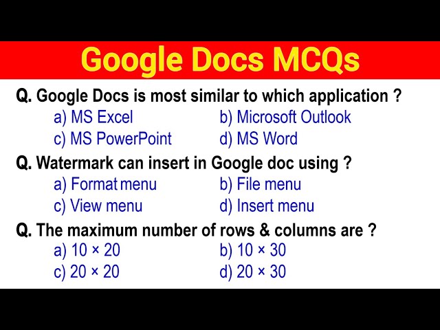 MCQ on Google Docs | Google Docs MCQ with Answers