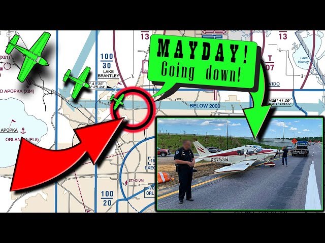 [REAL ATC] Piper PA-28 Cherokee ENGINE STOPS at Orlando | Lands on a road!