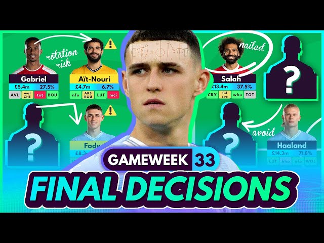 FINAL FPL DECISIONS FOR GW33! Foden & Gabriel Injuries! ⚠️🚨 | Fantasy Premier League 2023-24