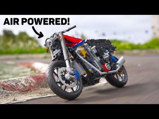 Air Powered Lego RC Motorcycle - Straight Twin LPE Engine with Gearbox and Working Clutch!
