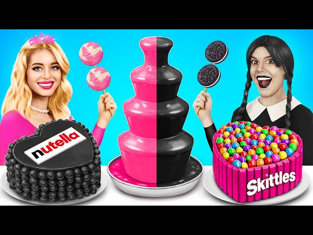 Pink vs Black Color Food Challenge | Wednesday vs Barbie Food Battle by RATATA BOOM