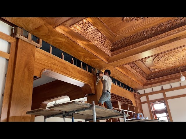 MrVan Design Beautiful Wood Decorate LivingRoom for His Villa | Extremely Ingenious Woodworker Skill