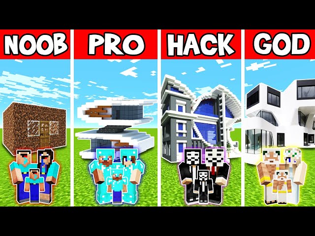 Minecraft Battle : Family New Resort House Build Challenge - Noob Vs Pro Vs Hacker Vs God