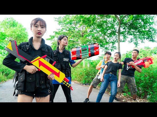 Xgirl Nerf Films: Double Seal X Girl & Warrior Nerf Guns Criminal Alibaba Cherry Skill Ambushed