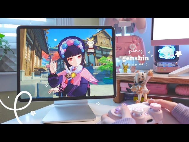 🍰 playing genshin late afternoon on a cozy lil' ipad setup | 40 min of gameplay ambience (jp dub) ☆