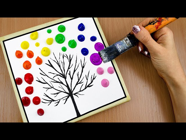Rainbow Tree｜Acrylic Painting on Canvas Step by Step #37｜Satisfying Easy ART